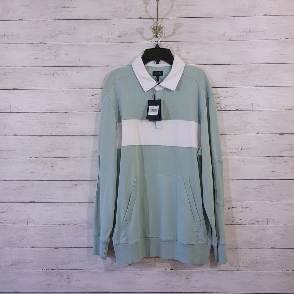 Good‎ Man Brand Long Sleeve Rugby Shirt Ether Green White Stripe Mens Size Small